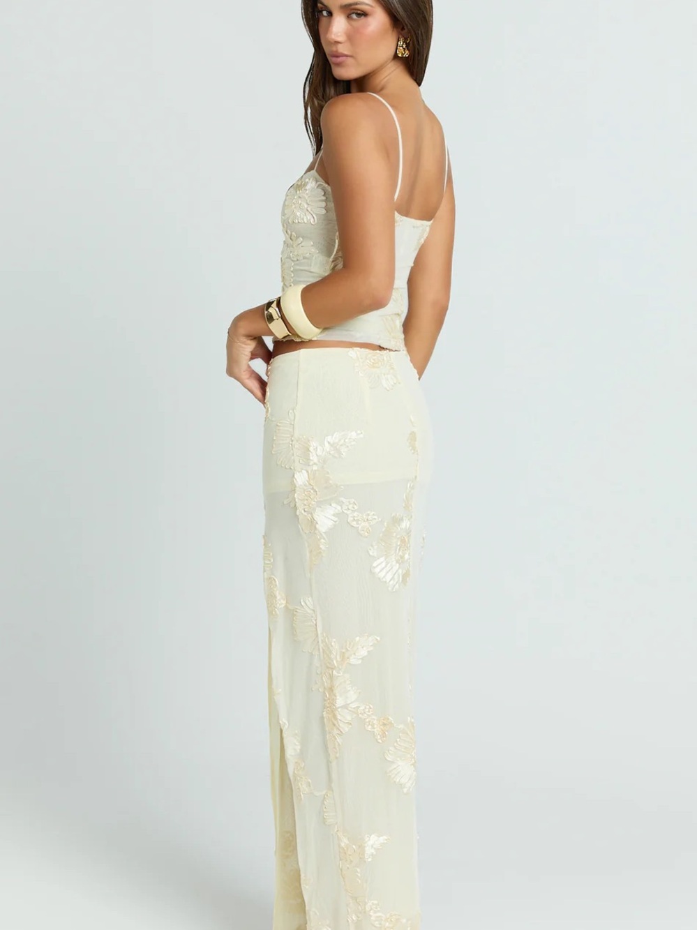 Showpo Ivory Floral Embroidered Two-Piece Maxi Skirt Set - Picture 3 of 3